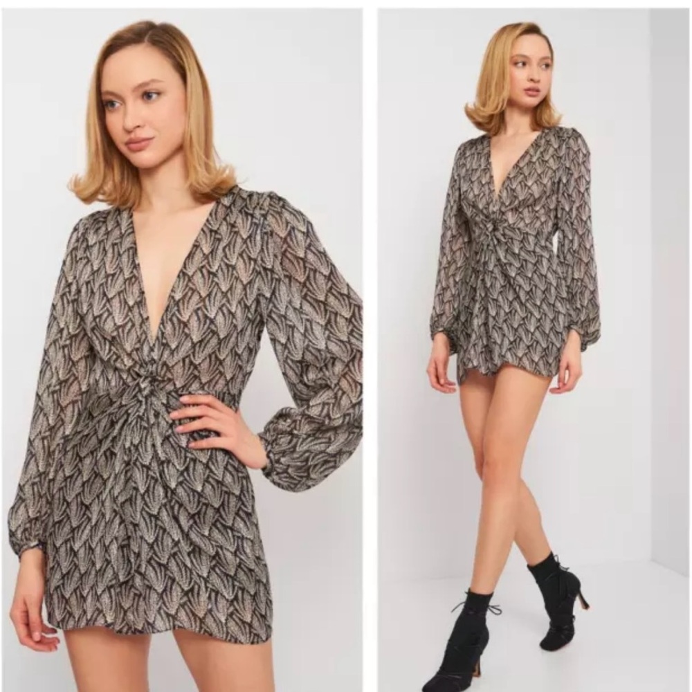 ZARA Mini Draped Dress With Metallic Thread